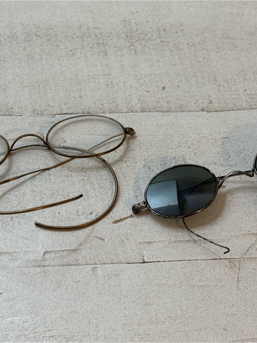L. L. Mincer 1890-1910 glasses with leather case - 2 antique wire rim spectacles